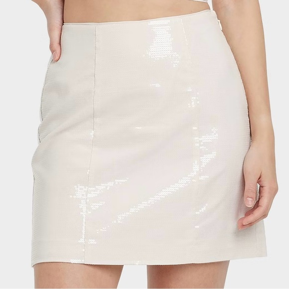 Sequin Mini A-Line Skirt Cream Women's Size 6 - Picture 2 of 8